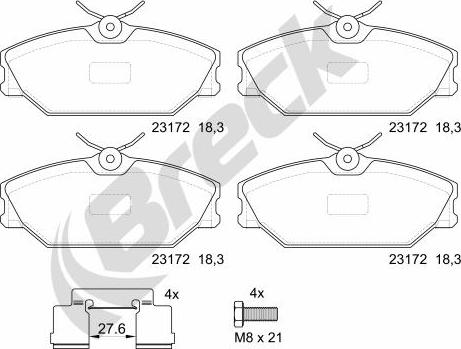 Breck 23172 00 702 00 - Тормозные колодки, дисковые, комплект parts5.com