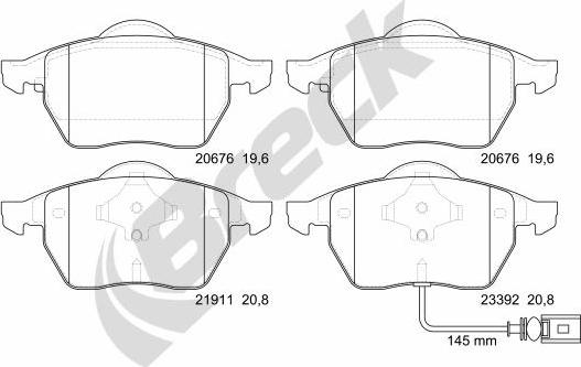 Breck 23392 00 701 10 - Тормозные колодки, дисковые, комплект parts5.com