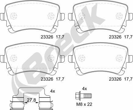 Breck 23326 00 702 00 - Тормозные колодки, дисковые, комплект parts5.com