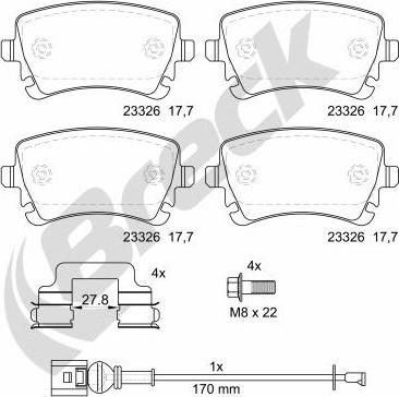 Breck 23326 00 702 10 - Тормозные колодки, дисковые, комплект parts5.com