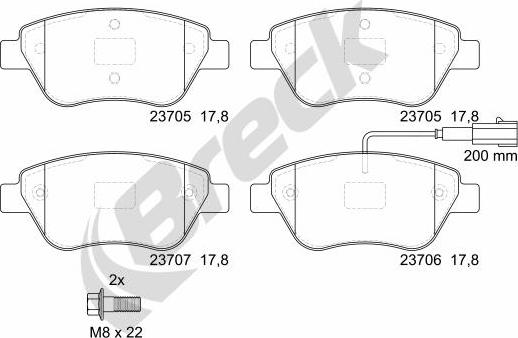 Breck 23705 00 701 10 - Тормозные колодки, дисковые, комплект parts5.com