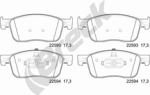 Breck 22593 00 703 00 - Тормозные колодки, дисковые, комплект parts5.com