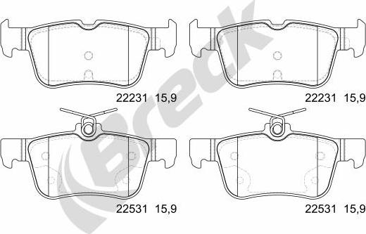 Breck 22531 00 702 00 - Тормозные колодки, дисковые, комплект parts5.com