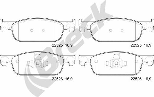 Breck 22525 00 702 00 - Тормозные колодки, дисковые, комплект parts5.com