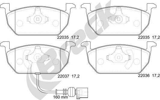 Breck 22035 00 701 00 - Тормозные колодки, дисковые, комплект parts5.com