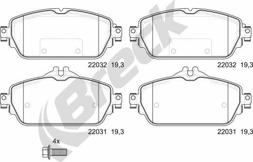 Breck 22031 00 701 10 - Тормозные колодки, дисковые, комплект parts5.com