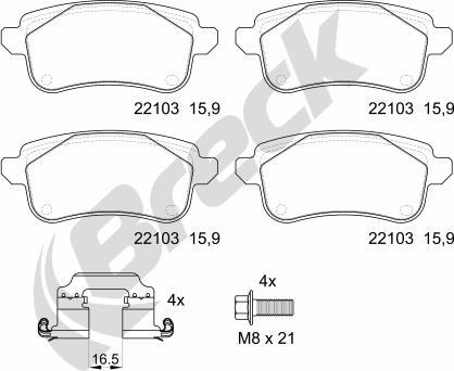 Breck 22103 00 704 00 - Тормозные колодки, дисковые, комплект parts5.com