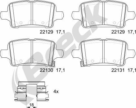 Breck 22129 00 704 00 - Тормозные колодки, дисковые, комплект parts5.com