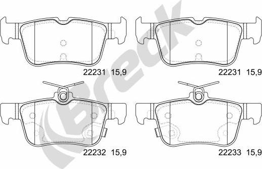 Breck 22231 00 702 00 - Тормозные колодки, дисковые, комплект parts5.com