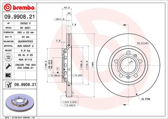 Brembo 09.9908.21 - Тормозной диск parts5.com