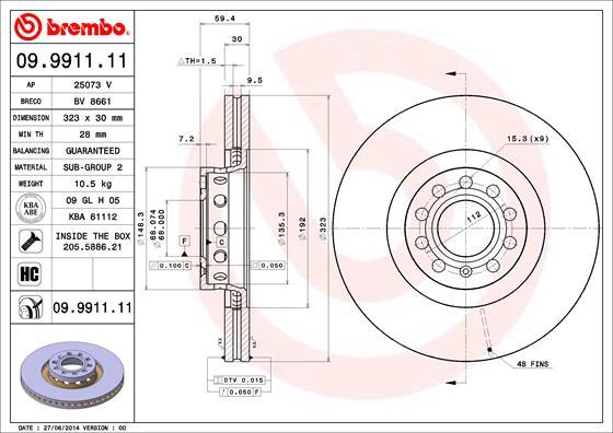 Brembo 09.9911.11 - Тормозной диск parts5.com