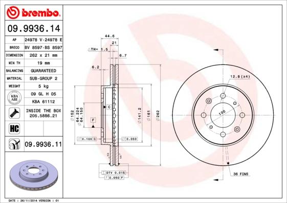 Brembo 09.9936.11 - Тормозной диск parts5.com