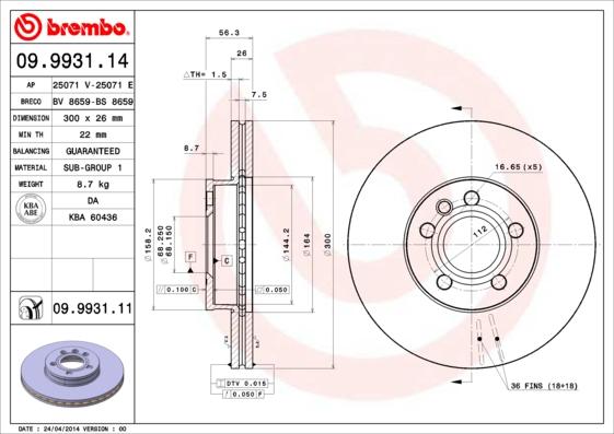 Brembo 09.9931.11 - Тормозной диск parts5.com