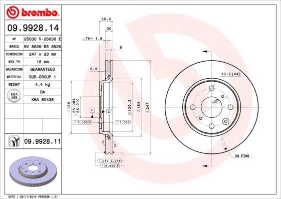 Brembo 09.9928.11 - Тормозной диск parts5.com