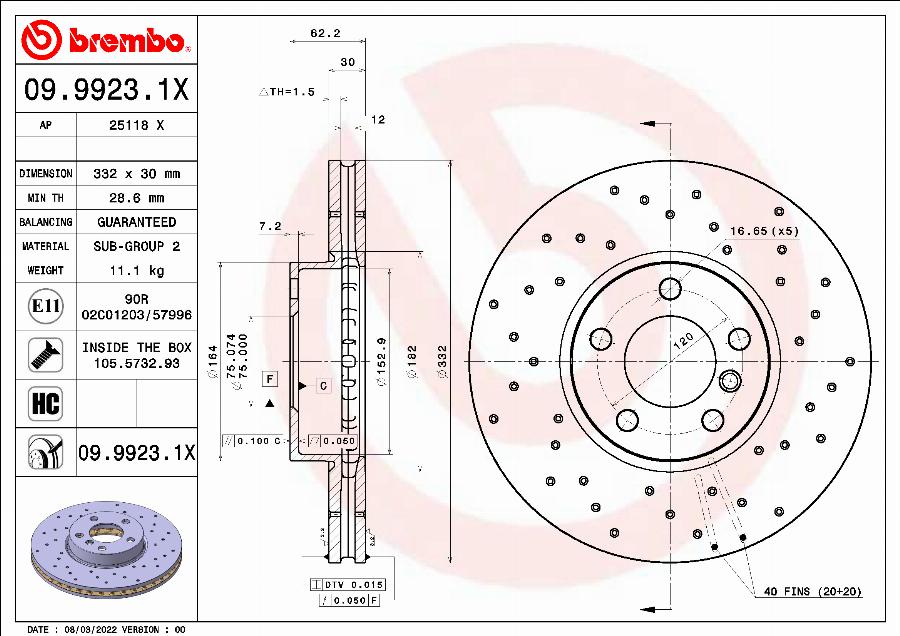 Brembo 09.9923.1X - Тормозной диск parts5.com