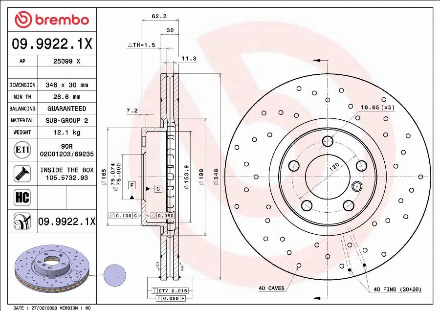 Brembo 09.9922.1X - Тормозной диск parts5.com