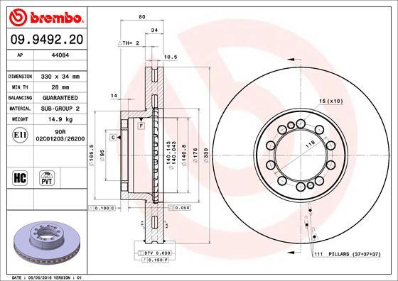 Brembo 09.9492.20 - Тормозной диск parts5.com