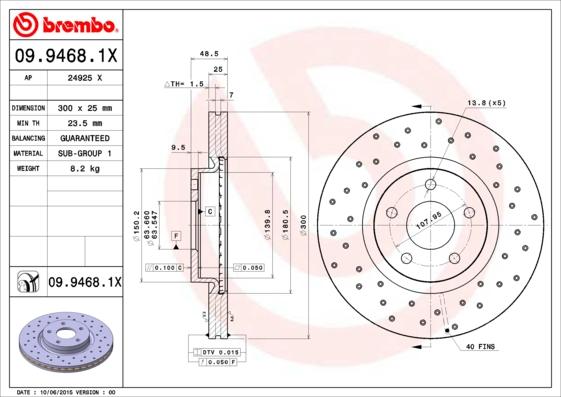 Brembo 09.9468.1X - Тормозной диск parts5.com