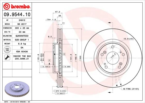 Brembo 09.9544.11 - Тормозной диск parts5.com