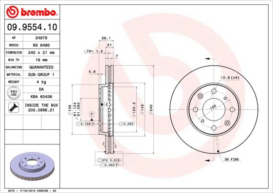 Brembo 09.9554.10 - Тормозной диск parts5.com