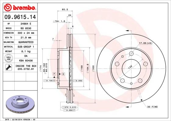 Brembo 09.9615.14 - Тормозной диск parts5.com