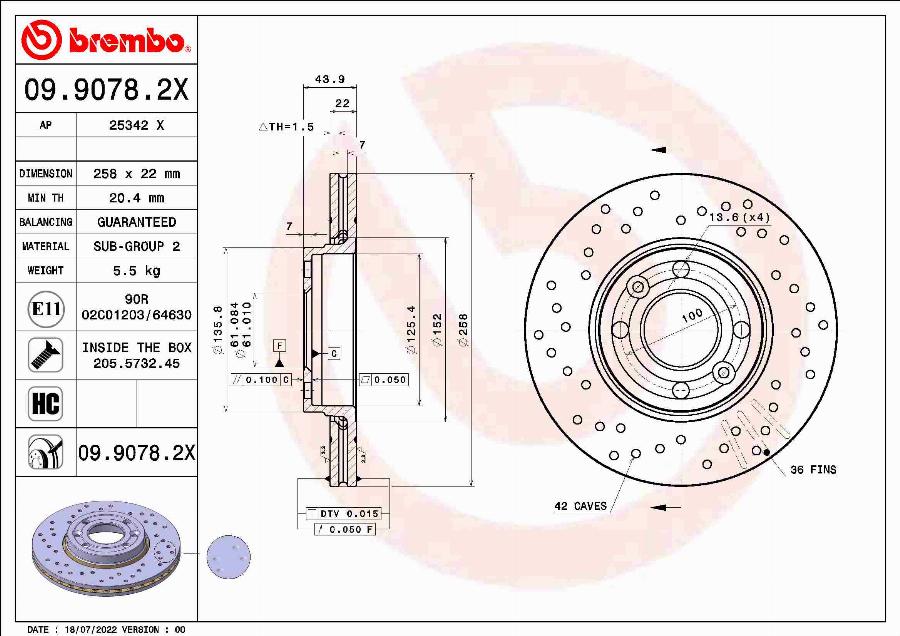 Brembo 09.9078.2X - Тормозной диск parts5.com