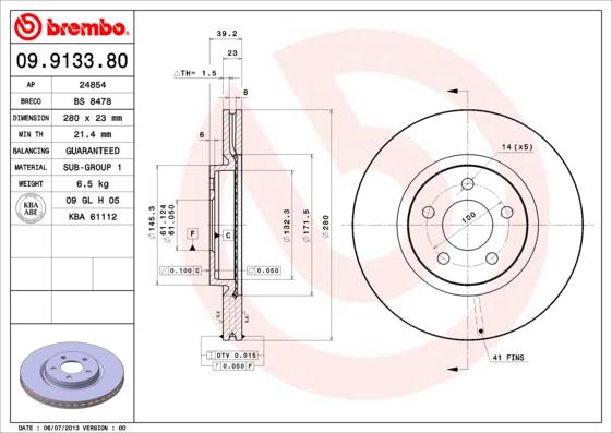 Brembo 09.9133.81 - Тормозной диск parts5.com