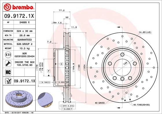 Brembo 09.9172.1X - Disco de freno parts5.com