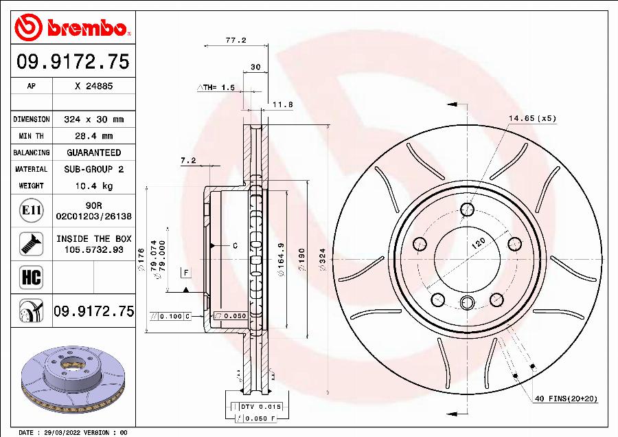 Brembo 09.9172.75 - Disco de freno parts5.com