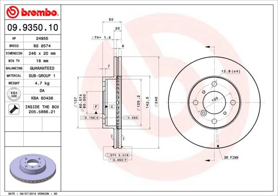 Brembo 09.9350.10 - Тормозной диск parts5.com