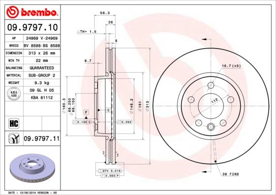 Brembo 09.9797.11 - Тормозной диск parts5.com