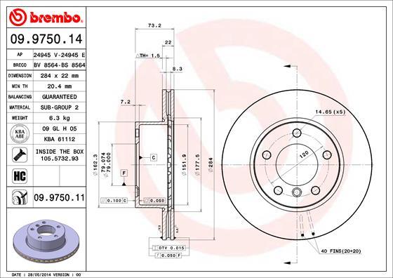 Brembo 09.9750.11 - Тормозной диск parts5.com