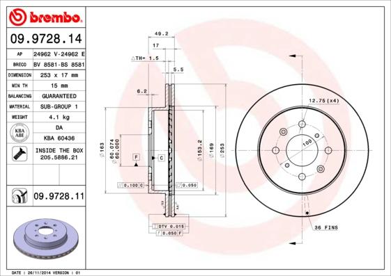 Brembo 09.9728.11 - Тормозной диск parts5.com