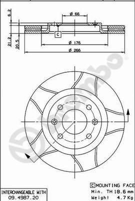 Brembo 09.4987.76 - Тормозной диск parts5.com