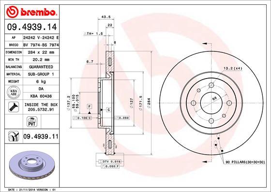 Brembo 09.4939.11 - Тормозной диск parts5.com