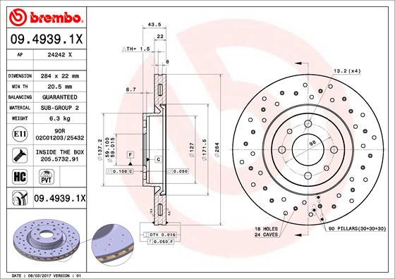 Brembo 09.4939.1X - Тормозной диск parts5.com