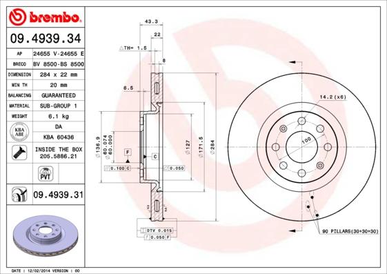 Brembo 09.4939.31 - Тормозной диск parts5.com