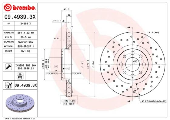 Brembo 09.4939.3X - Тормозной диск parts5.com