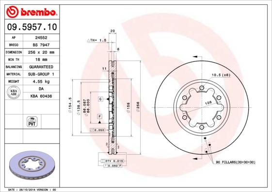 Brembo 09.5957.10 - Тормозной диск parts5.com