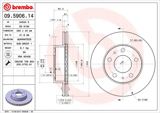Brembo 09.5906.14 - Тормозной диск parts5.com