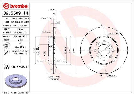 Brembo 09.5509.11 - Тормозной диск parts5.com