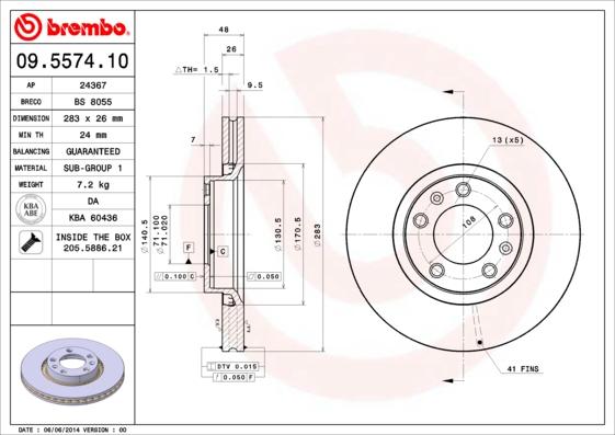 Brembo 09.5574.10 - Тормозной диск parts5.com