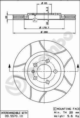 Brembo 09.5570.75 - Тормозной диск parts5.com