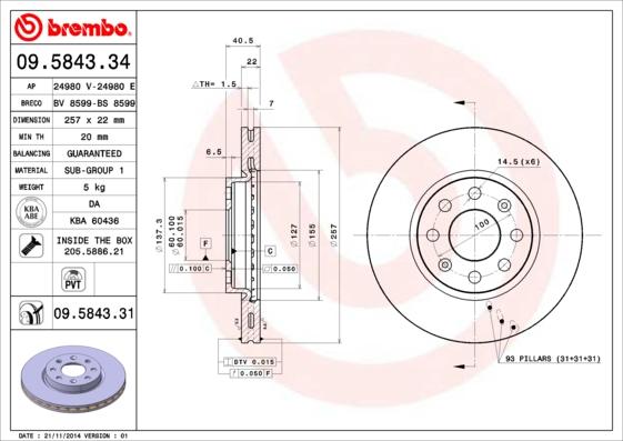 Brembo 09.5843.31 - Тормозной диск parts5.com