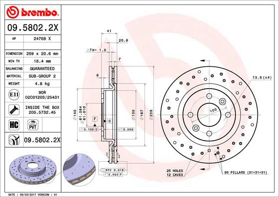 Brembo 09.5802.2X - Тормозной диск parts5.com