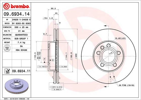 Brembo 09.6934.11 - Тормозной диск parts5.com