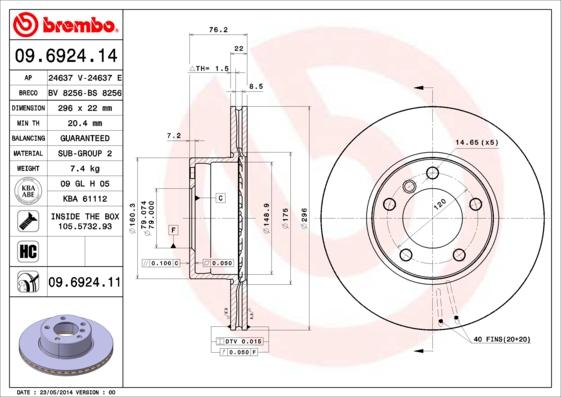 Brembo 09.6924.11 - Тормозной диск parts5.com