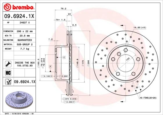 Brembo 09.6924.1X - Тормозной диск parts5.com