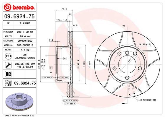 Brembo 09.6924.75 - Тормозной диск parts5.com