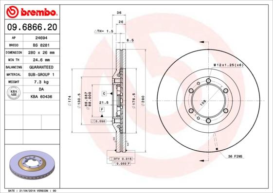 Brembo 09.6866.20 - Тормозной диск parts5.com